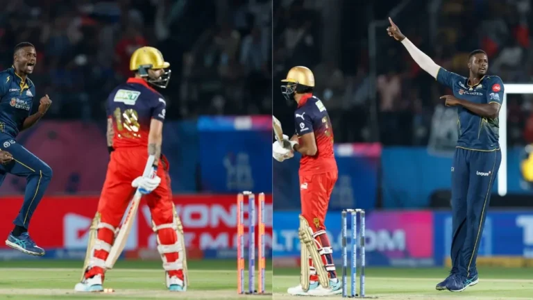 Jason Holder celebrates wildly after dismissing Virat Kohli and Devdutt Padikkal – Jason Holder Dismisses Virat Kohli and Devdutt Padikkal in Fiery Over